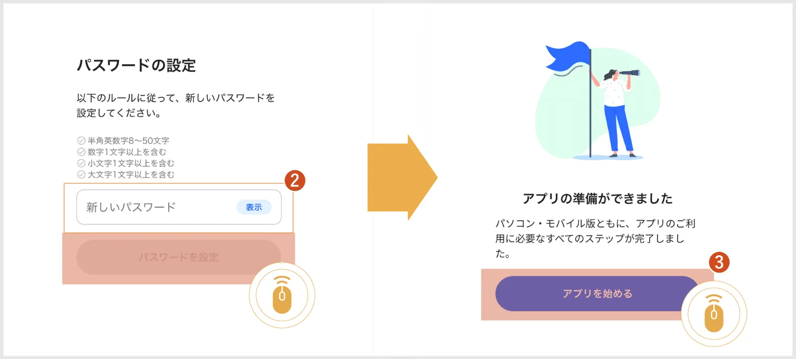 パスワード設定・アプリを始める